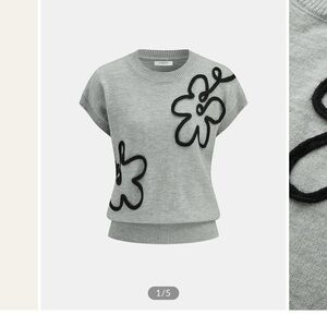 Commense Gray Sweater with Black Floral Design